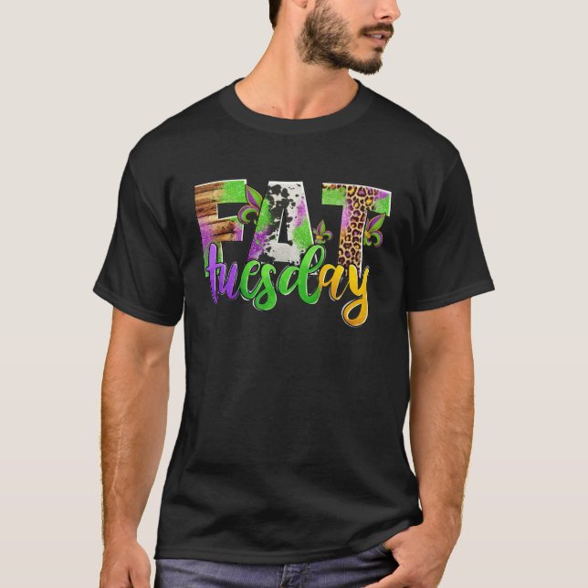 Fat Tuesday Mardi Gras Leopard And Cowhide T-Shirt (Front)