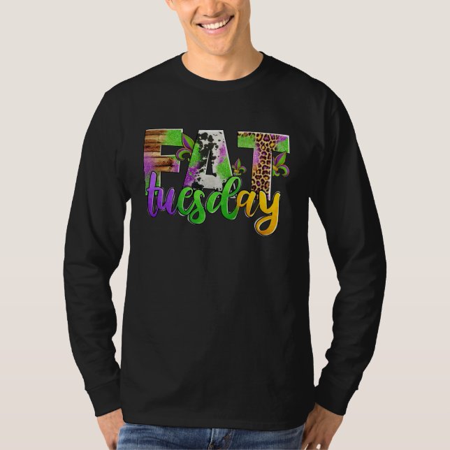 Fat Tuesday Mardi Gras Leopard And Cowhide T-Shirt (Front)