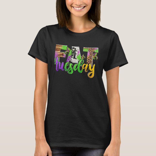 Fat Tuesday Mardi Gras Leopard And Cowhide T-Shirt (Front)