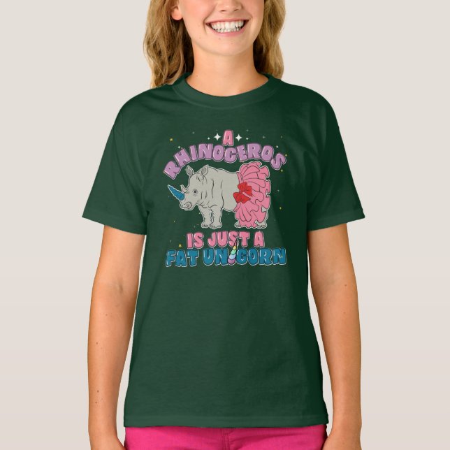 Fat Unicorn Is Rhinoceros Animal Birthday Gag T-Shirt (Front)