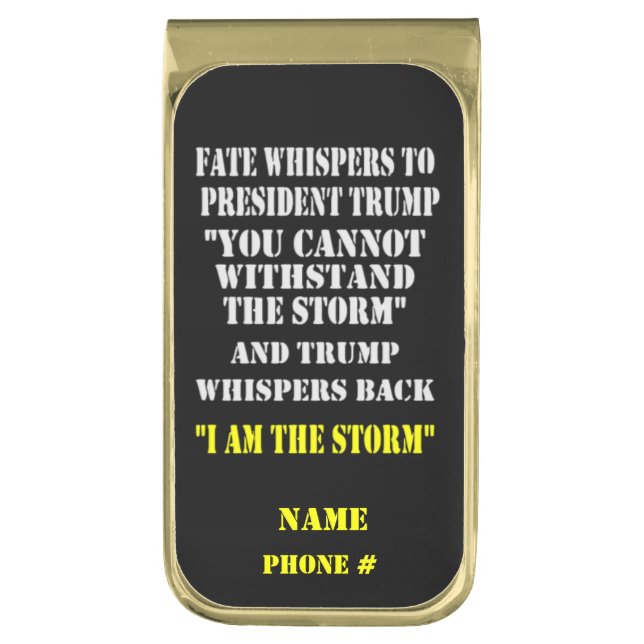 FATE WHISPERS TO PRESIDENT TRUMP GOLD FINISH MONEY CLIP (Front Vertical)