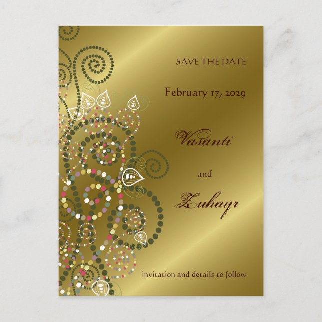 fatfatin Boho Spirals Gold Save The Date Postcard (Front)