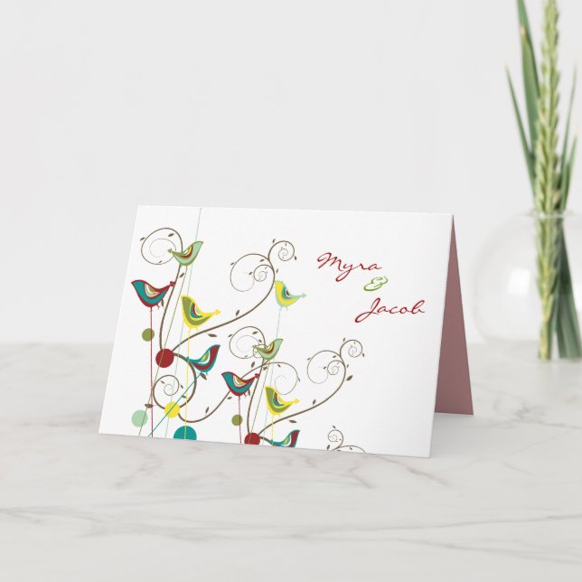 fatfatin Colorful Summer Birds Swirls Wedding Card (Front)