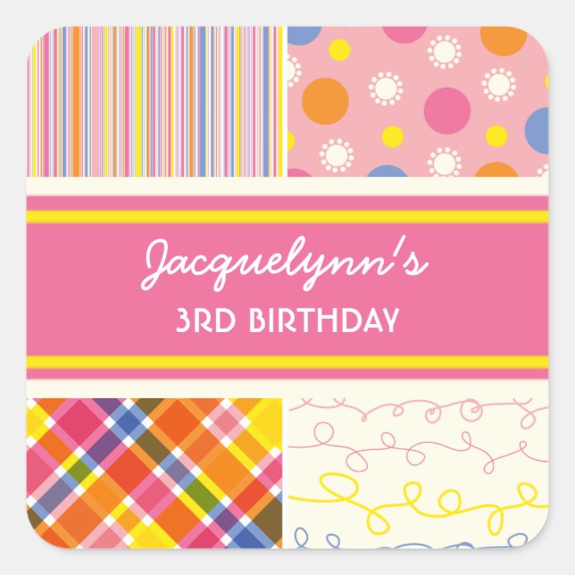 fatfatin Retro Hot Pink Combo Birthday Sticker (Front)