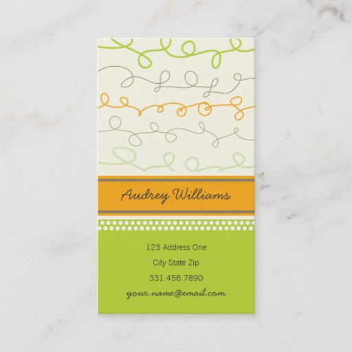 Customizable fatfatin Retro Orange Green Scribbles Pattern Business Card Template