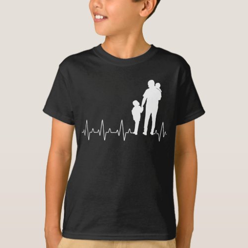 Father 2 Kids Heartbeat Proud Dad T_Shirt
