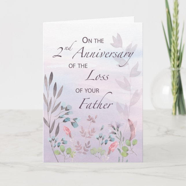 Father 2nd Anniversary of Loss Watercolor Florals Card (Front)