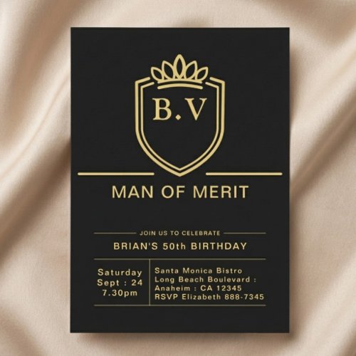 Father 50th Birthday 50 Years Black Gold Party Invitation