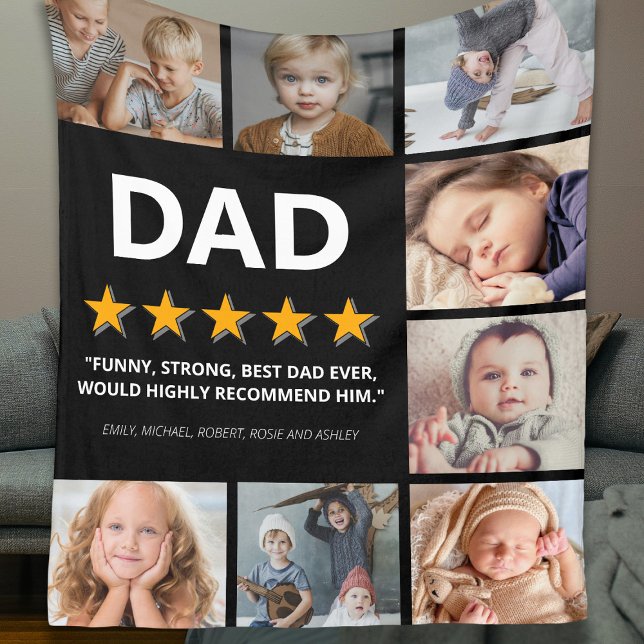 Father 5 Star Rating | Photo Collage Dad Fleece Blanket (Creator Uploaded)