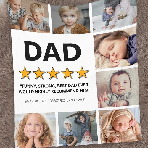 Father 5 Star Rating  Photo Collage Dad Fleece Blanket