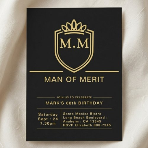 Father 60th Birthday 60 Years Black Gold Party Invitation