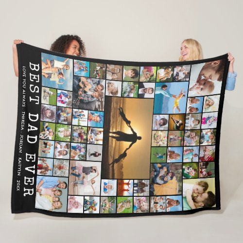 Father 61 Photo Collage Custom Title and Color Fle Fleece Blanket