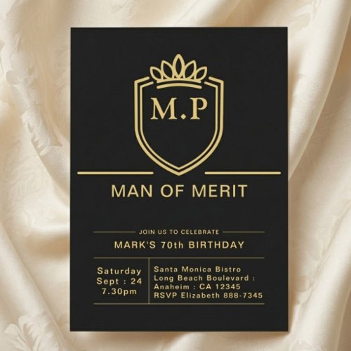 Father 70th Birthday 70 Years Black Gold Party Invitation