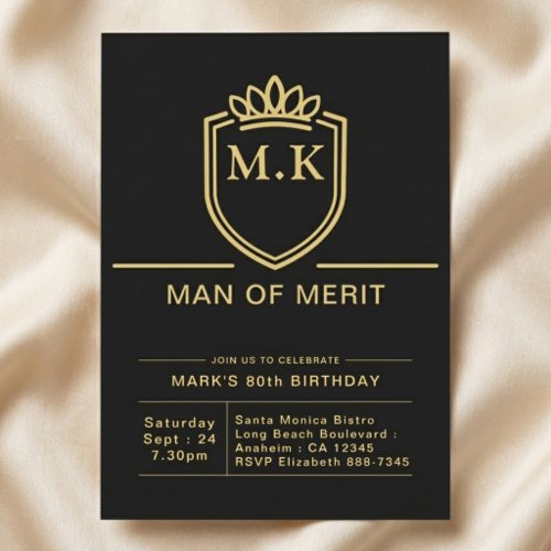 Father 80th Birthday 80 Years Black Gold Party Invitation