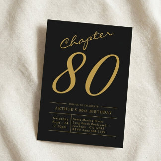 Father 80th Birthday 80 Years Old Black Gold Party Invitation