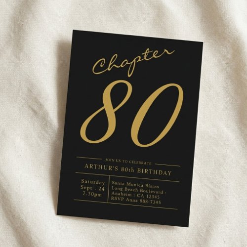 Father 80th Birthday 80 Years Old Black Gold Party Invitation