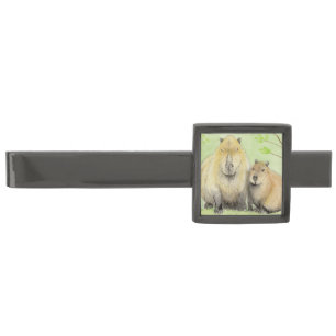 Father and Baby Capybara Gunmetal Finish Tie Bar