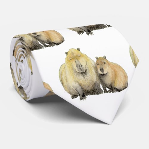 Father and Baby Capybara Neck Tie