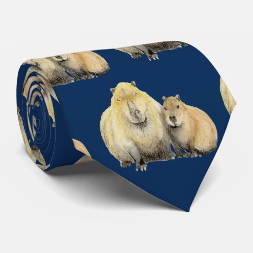 Father and Baby Capybara Neck Tie