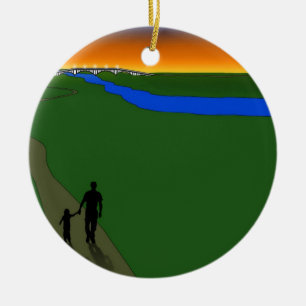 Father And Child Evening Walk Ceramic Ornament