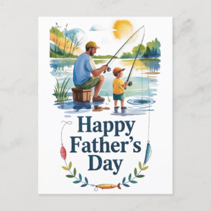 Father and Child Fishing – Happy Father’s Day Post Holiday Postcard