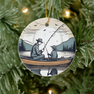 Father and Child Fishing Together Ceramic Ornament