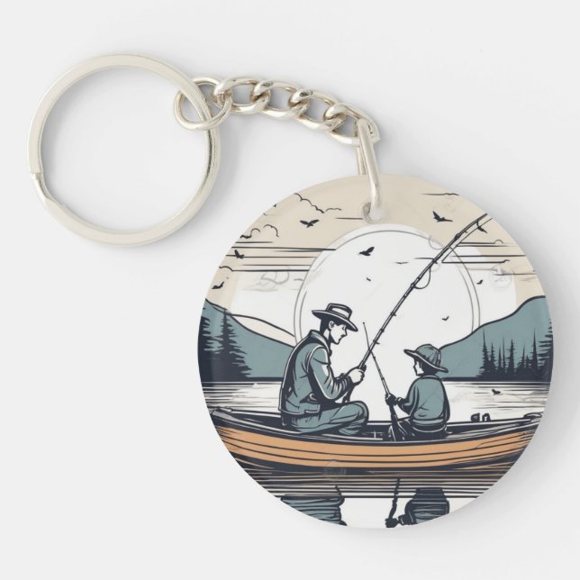 Father and Child Fishing Together Keychain (Front)