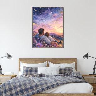Father and Child Stargazing Watercolor Art Print