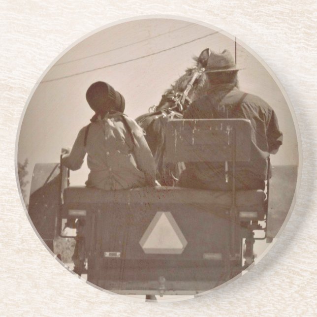 Father and Daughter Amish Horse and Buggy Drink Coaster (Front)