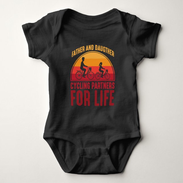 Father and Daughter Cycling Partners for Life Baby Bodysuit (Front)