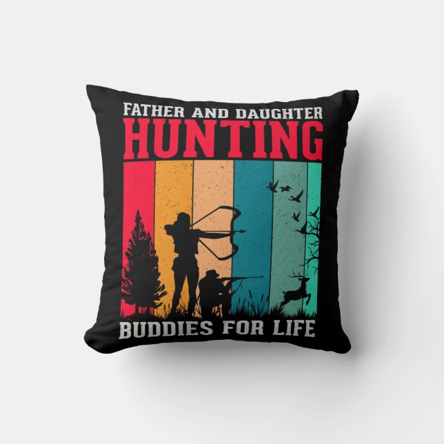 Father and Daughter Deer Hunting Throw Pillow (Front)
