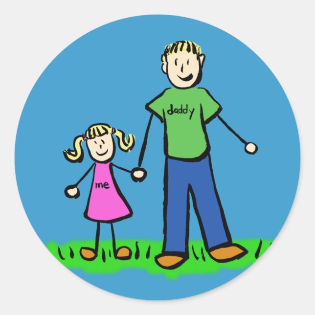 Father and Daughter Family Characters Art Stickers (Front)