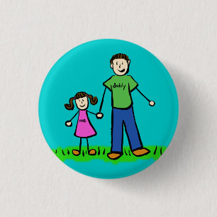 Father and Daughter Family Pin Art Button