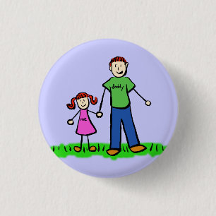 Father and Daughter Family Pin Art Button
