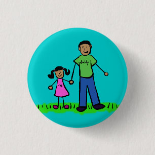 Father and Daughter Family Pin Art Button