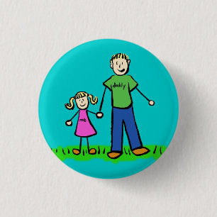 Father and Daughter Family Pin Art Button