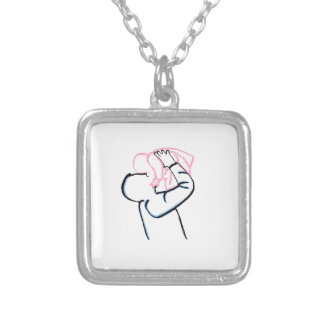 Father and daughter. silver plated necklace