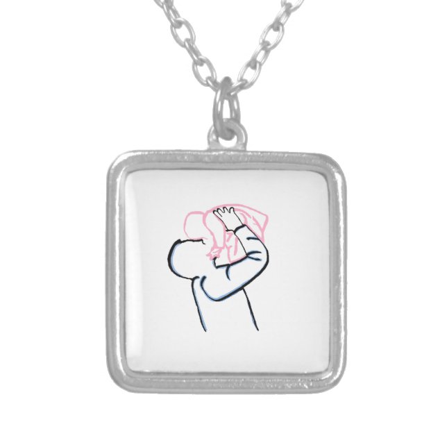 Father and daughter. silver plated necklace (Front)