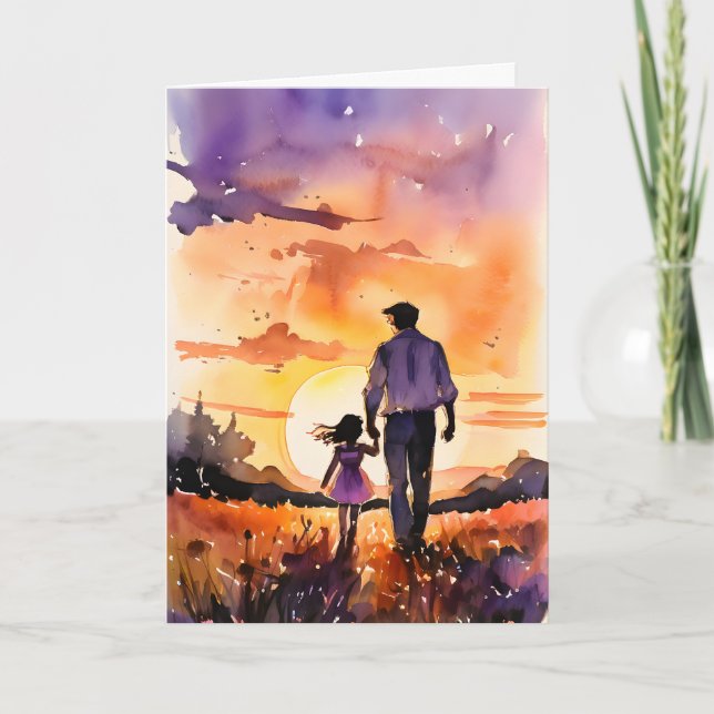 Father and Daughter Sunset Walk Father's Day Card (Front)