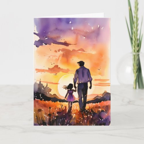 Father and Daughter Sunset Walk Fathers Day Card