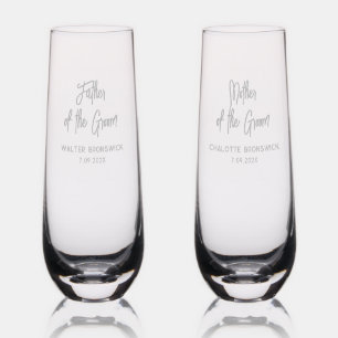 Father and Mother Of Groom Elegant Script Wedding Stemless Champagne Flute