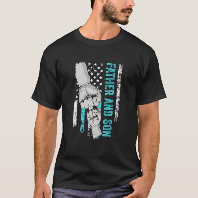 Father And Son American Flag Matching Fathers Day  T-Shirt (Front)