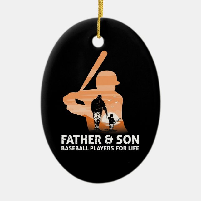 Father And Son  Baseball Players For Life Ceramic Ornament (Front)