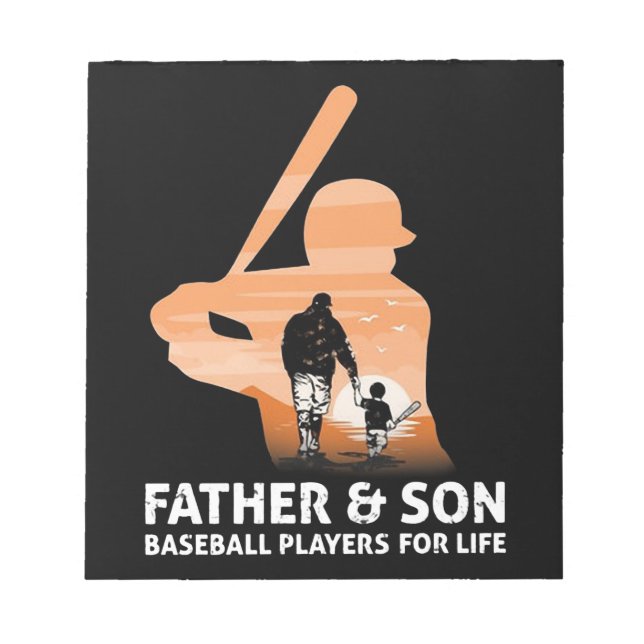 Father And Son  Baseball Players For Life Notepad (Front)