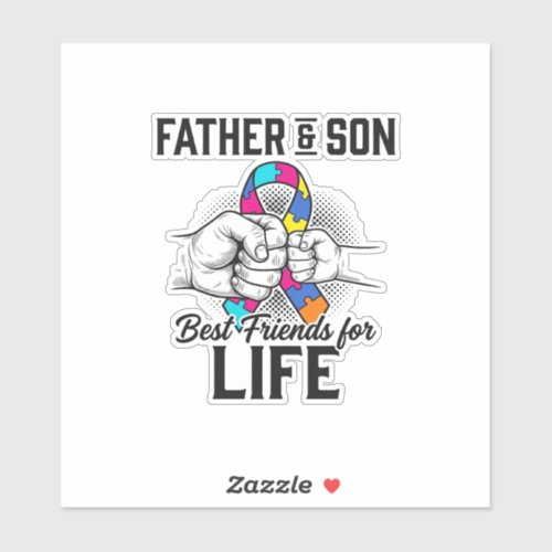 Father and Son Best Friends for Life Puzzle Ribbon Sticker