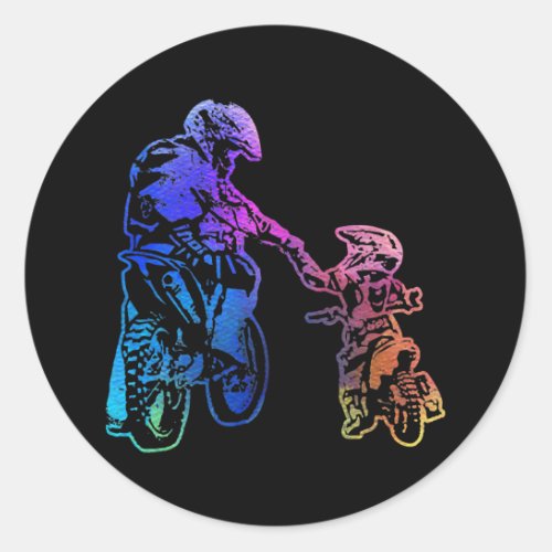 Father And Son Dirt Bike Racer Dirt Road Racing Classic Round Sticker