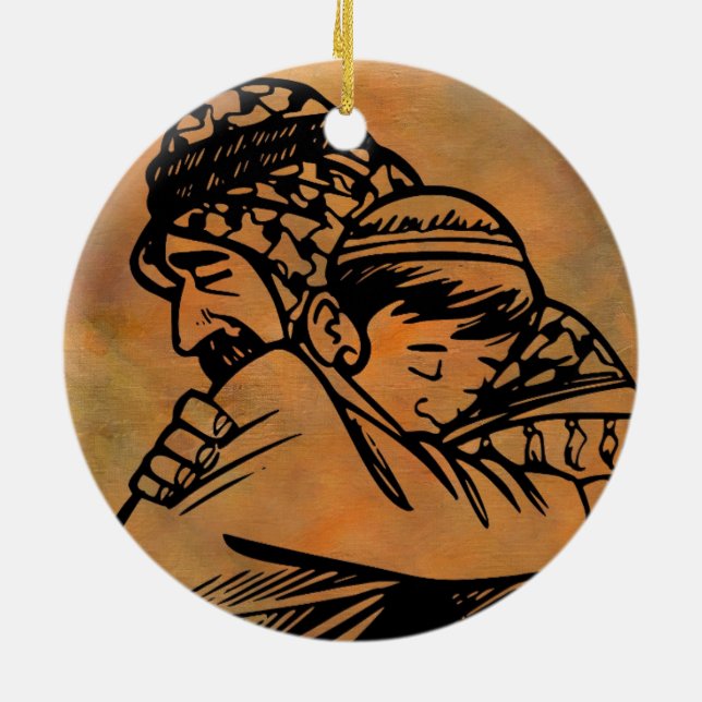 Father and Son embracing inspirational art Ceramic Ornament (Back)