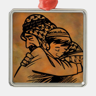 Father and Son embracing inspirational art Metal Ornament