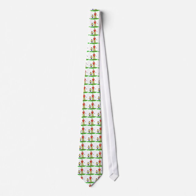 Father and Son Family Characters Drawing Art Tie (Front)