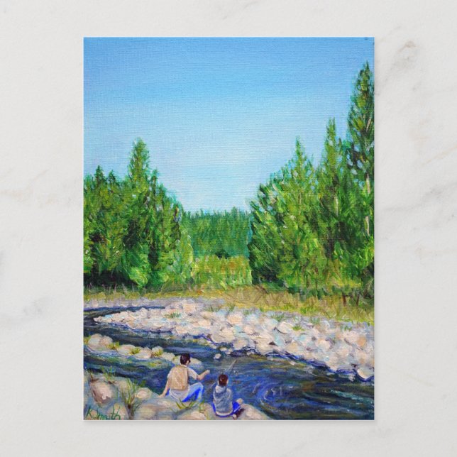 Father and Son Fishing painting Postcard (Front)